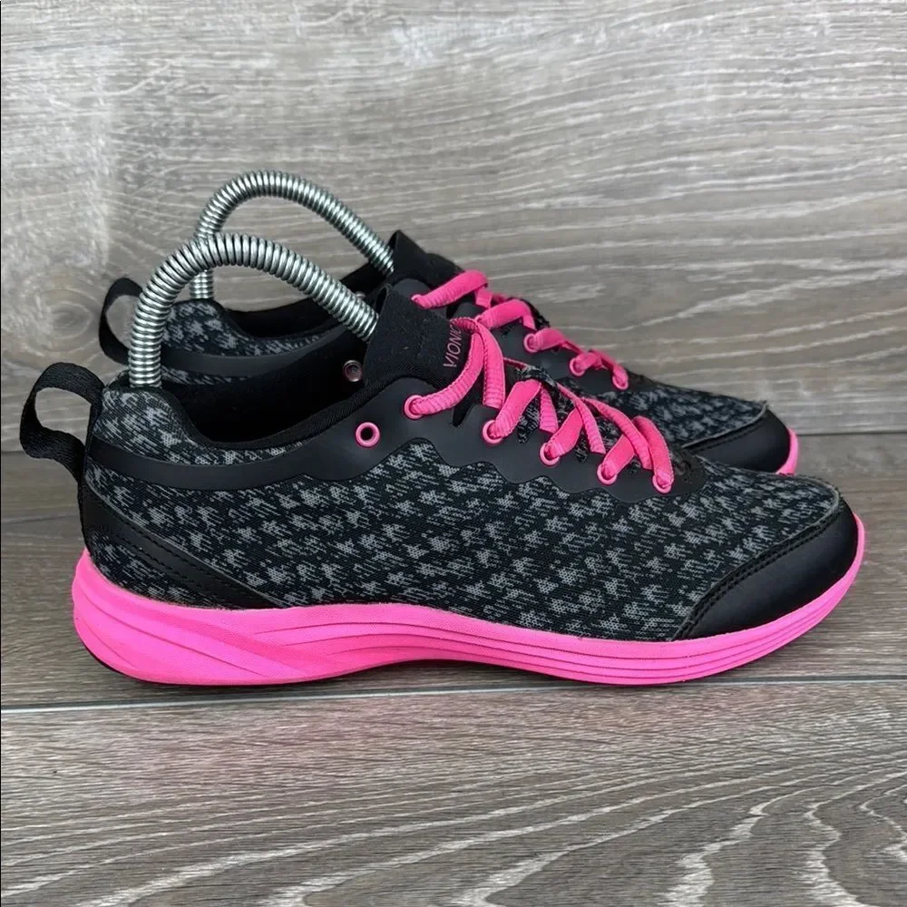 Vionic 335Python Women's Sz 7M Black Pink Low Top Lace Up Walking Sneakers